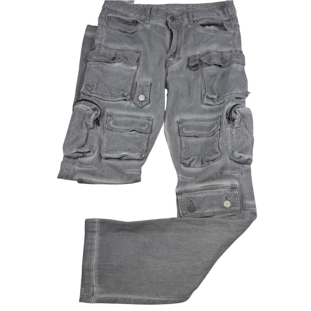 FIRST ROW Men's 32X32 Essential Y2k Wide Fit Utility Cargo Denim Pants